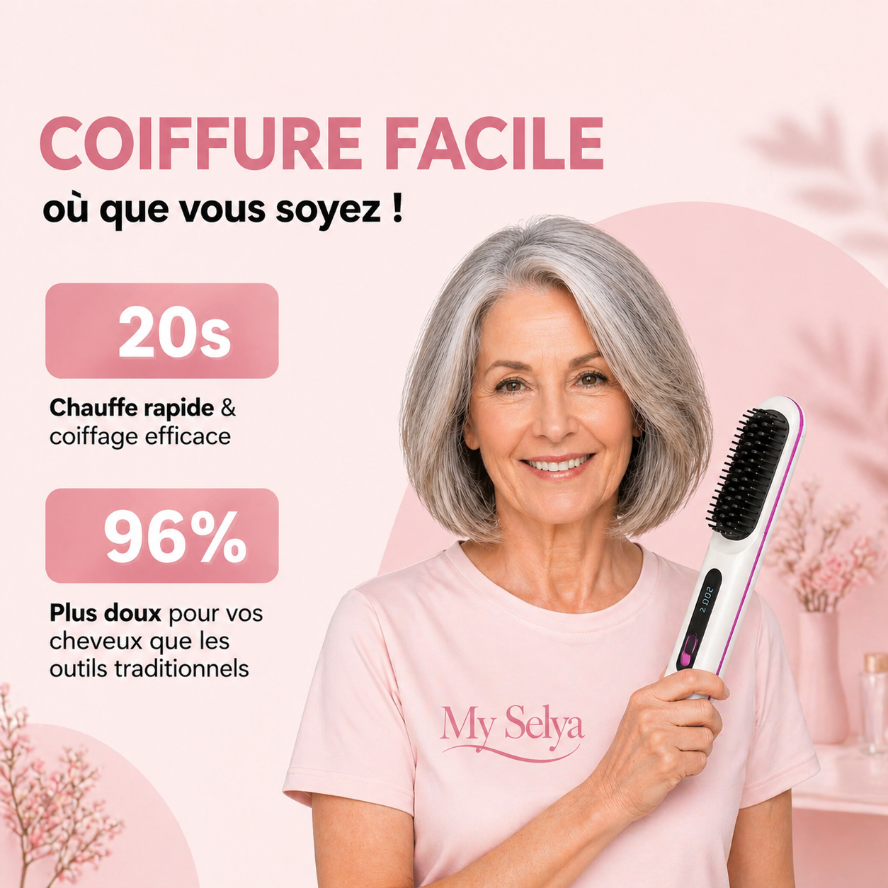 Brosse chauffante intelligente pour cheveux court